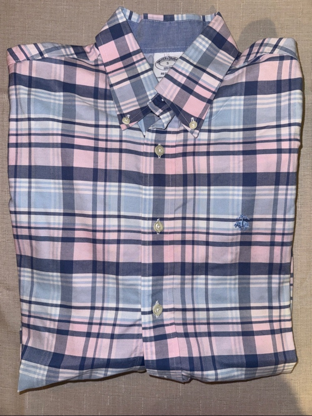 Brooks Brothers Pink and Blue Plaid Button-Down Shirt